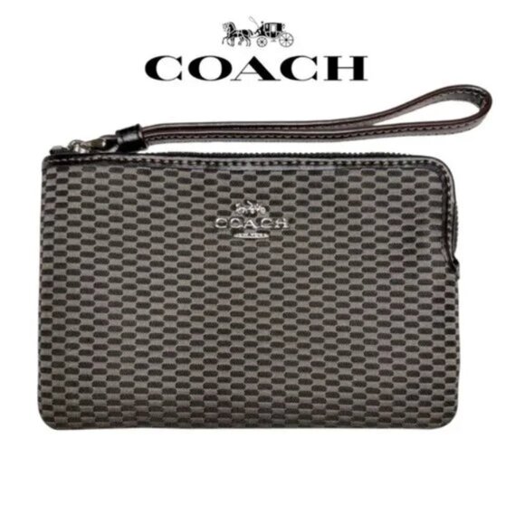 COACH Legacy Jacquard Corner Zip Small Wristlet Milk Black (F13311)(EUC) - Picture 1 of 10